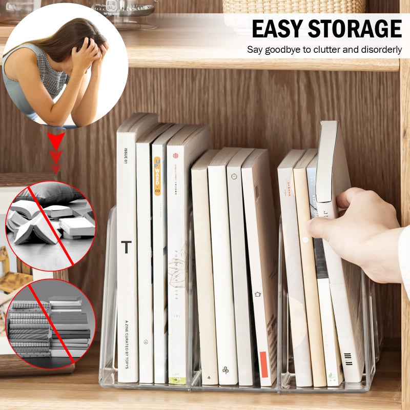 Lunmore Clear Desktop Book Organizer, Creative Book Stand, Divider Bookshelf for Home School and Office, Non-Acrylic Stand Bookshelves (3 Sections), Transparent, Pack of 2 - Image 5